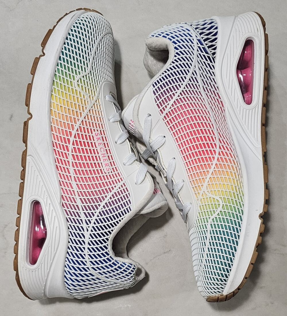 Skechers Street Uno Eye Catching Rainbow Sneakers Womens Size 8 White 155131